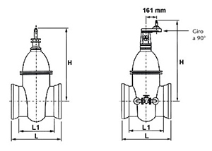 Desenho técnico válvula com bolsas e cunha metálica