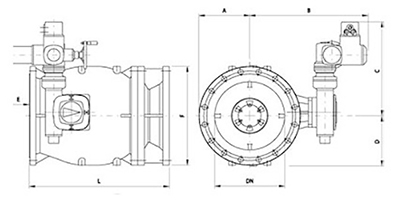 Desenho técnico Válvula de Fluxo Anular com atuador elétrico