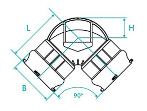 Desenho técnico Curva de 90 com bolsas para tubos PVC PBA